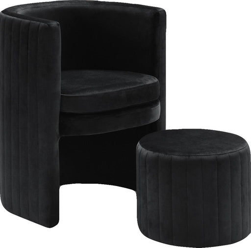 Selena Black Velvet Accent Chair and Ottoman Set image
