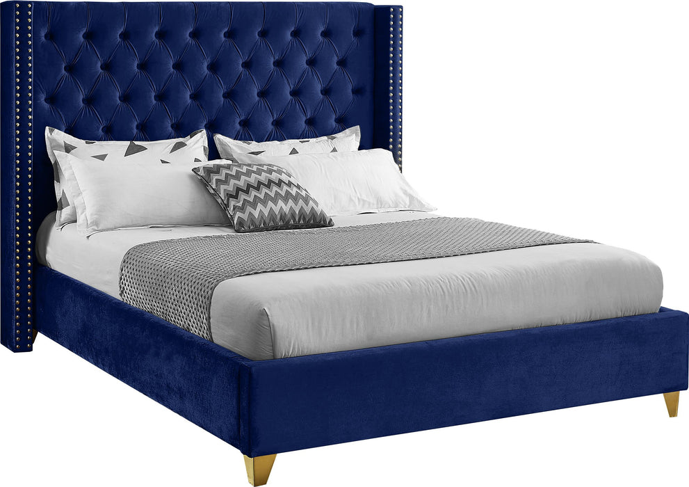 Barolo Navy Velvet Queen Bed image