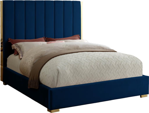 Becca Navy Velvet Queen Bed image