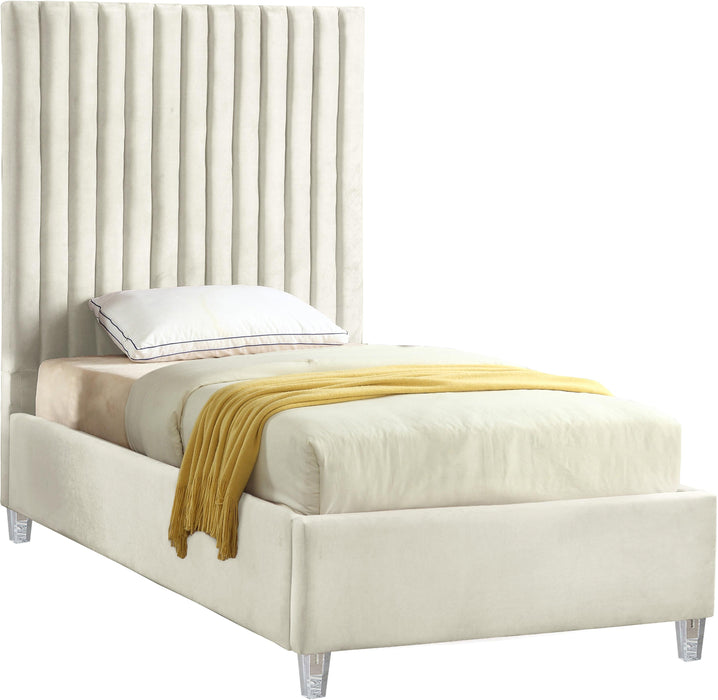 Candace Cream Velvet Twin Bed image