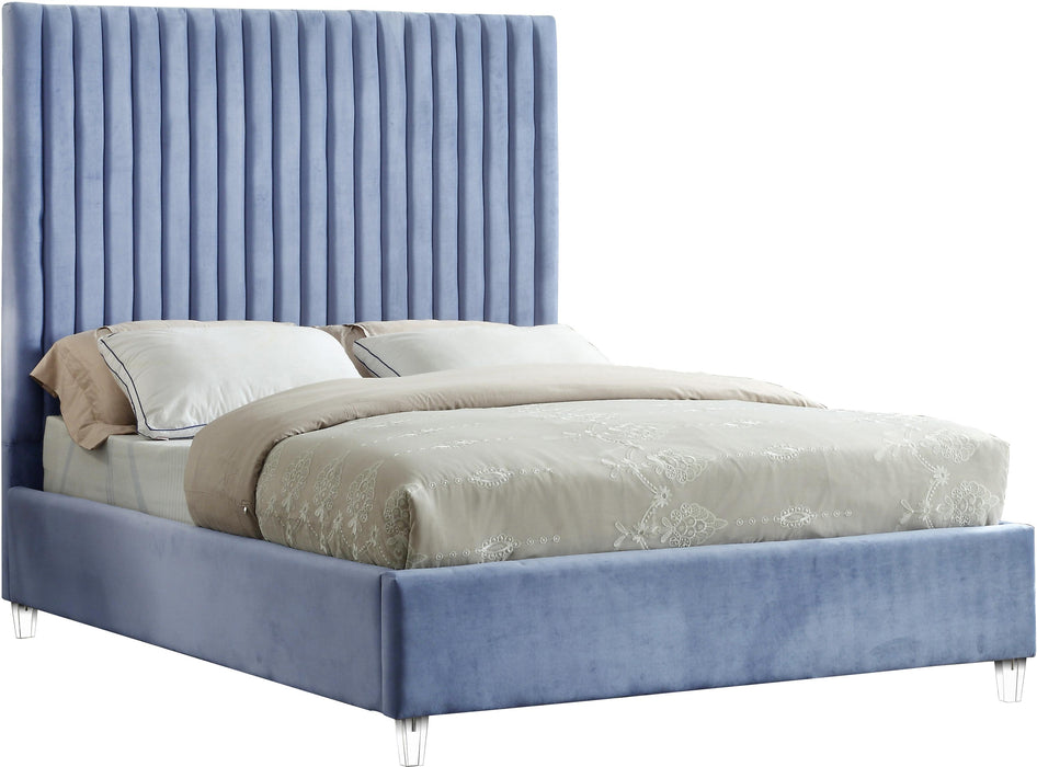 Candace Sky Blue Velvet King Bed image