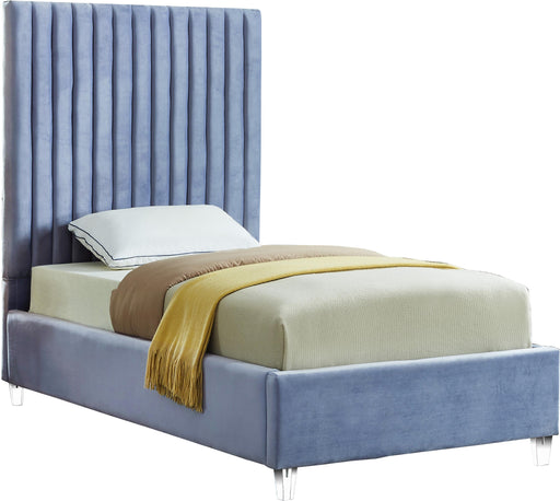 Candace Sky Blue Velvet Twin Bed image