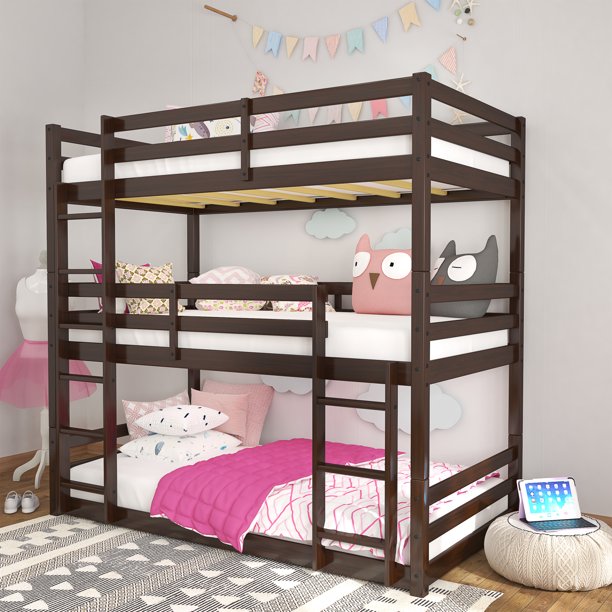 Wood Triple Twin Convertible Bunk Bed