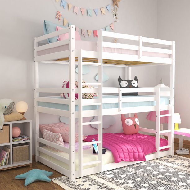 Wood Triple Twin Convertible Bunk Bed